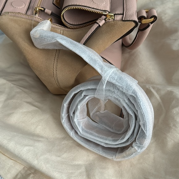 Tory Burch Mixed materials Half Moon Satchel.  Beige and Pink.  NWOT - Picture 11 of 11